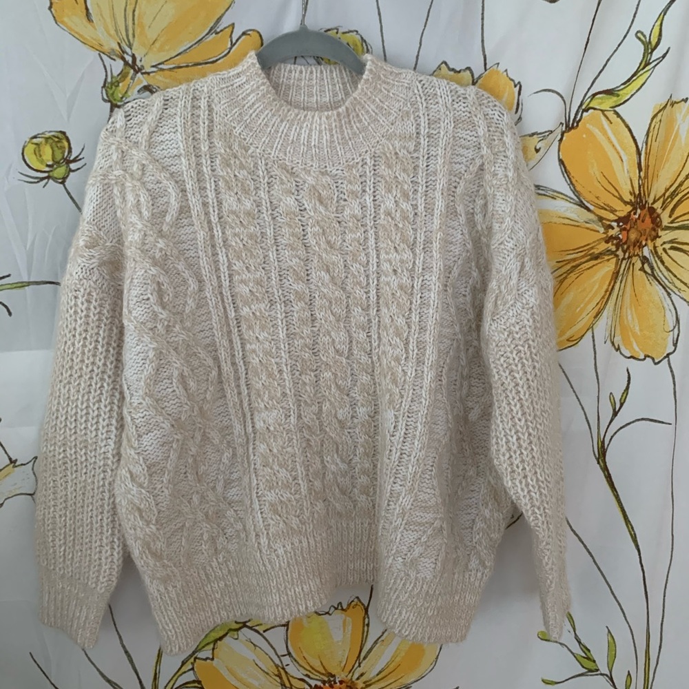 Cream and white knit cable princess polly sweater
